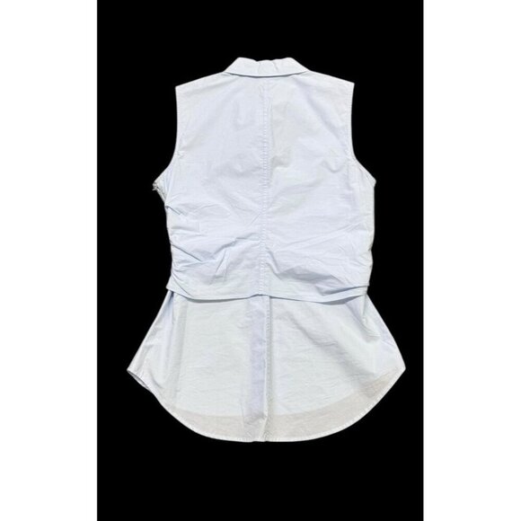 DEREK LAM 10 CROSBY Sz 6 Blouse Blue Cotton Sleeveless Classic Preppy Office - Picture 4 of 7